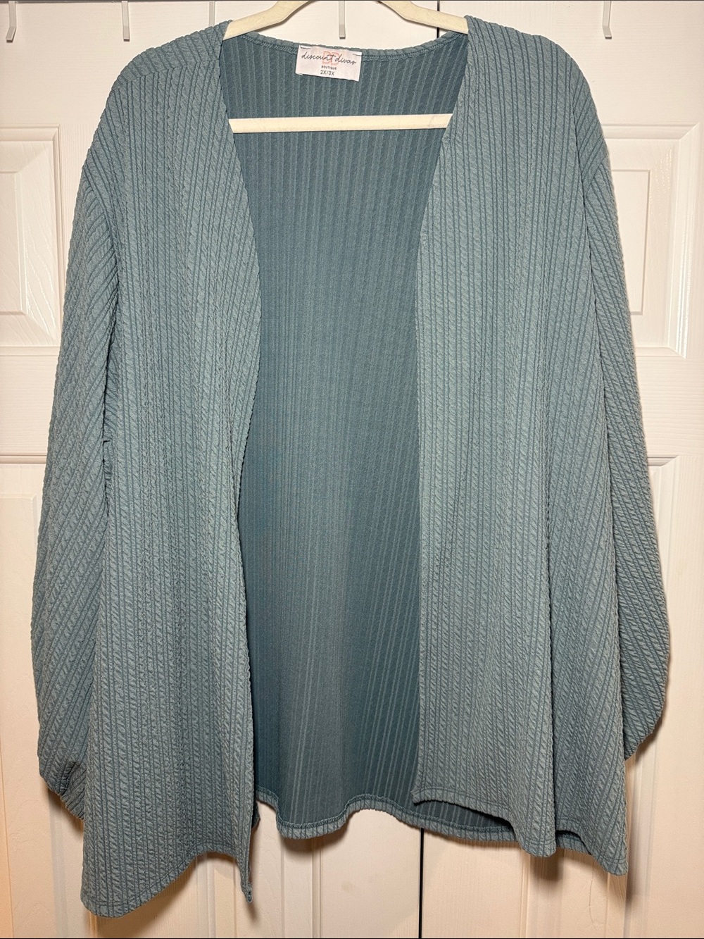 Dusty Blue Ribbed Open-Front Cardigan Sweater